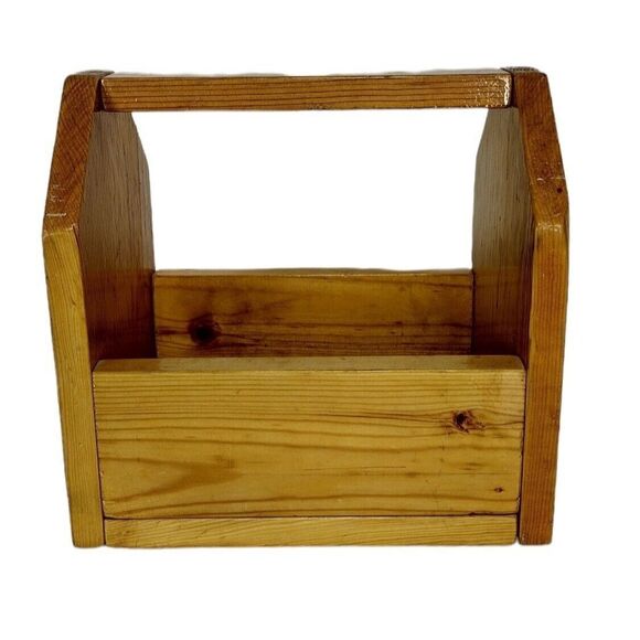 Vintage Wood Top Handle Open Tool Caddy Tote Carry Storage Shoeshine Box - Picture 4 of 10